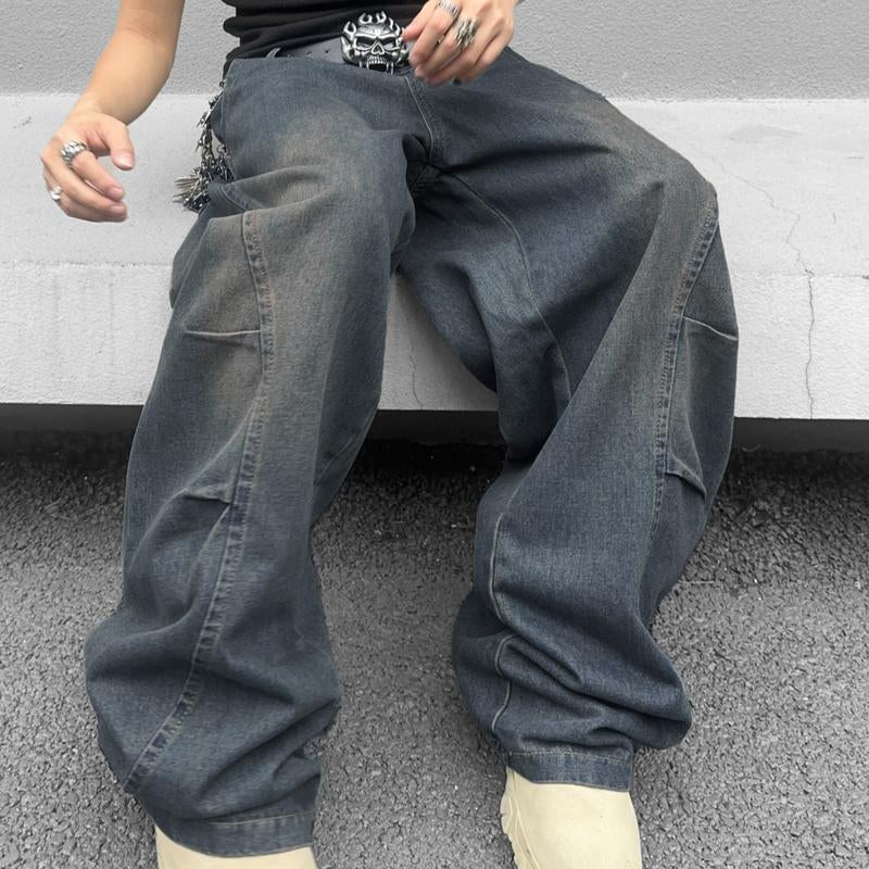 Wide Leg Jeans Hip Hop Baggy Denim Pants Y2K Streetwear Jeans