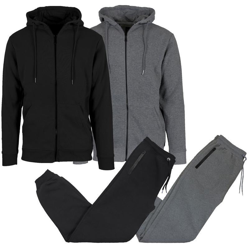 （Please Order One Size Up）Men'S 2-Pack Fleece-Lined Full Zip Hoodie & Jogger 4-Piece Mens Sweatsuit Casual Sweat Suits