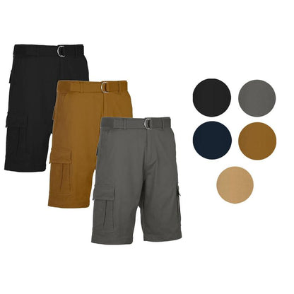 Men'S 3-Pack Cotton Stretch Cargo Shorts with Belt