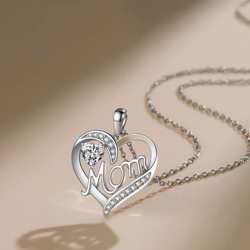 A Heart-Shaped Necklace Engraved with the Letter "Mom" and a Red Rose Gift Box for Mom, Wife, Girlfriend, Valentine'S Day, Christmas, Birthday, Anniversary Holiday Gift. the Necklace Can Be Worn for Various Occasions