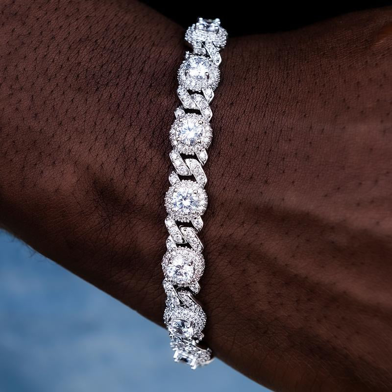 Iced Diamond Station Cuban Bracelet