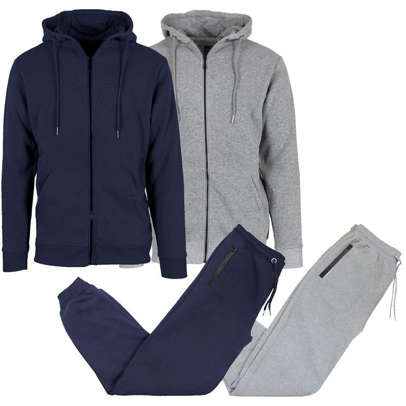 （Please Order One Size Up）Men'S 2-Pack Fleece-Lined Full Zip Hoodie & Jogger 4-Piece Mens Sweatsuit Casual Sweat Suits