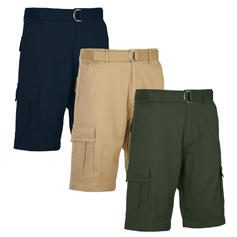 Men'S 3-Pack Cotton Stretch Cargo Shorts with Belt