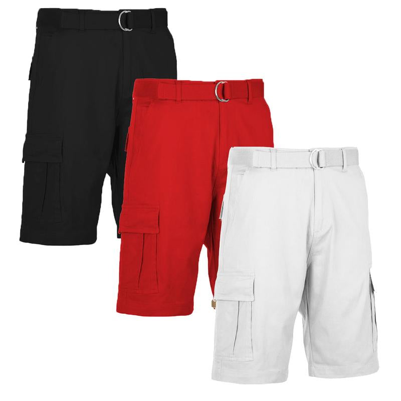 Men'S 3-Pack Cotton Stretch Cargo Shorts with Belt