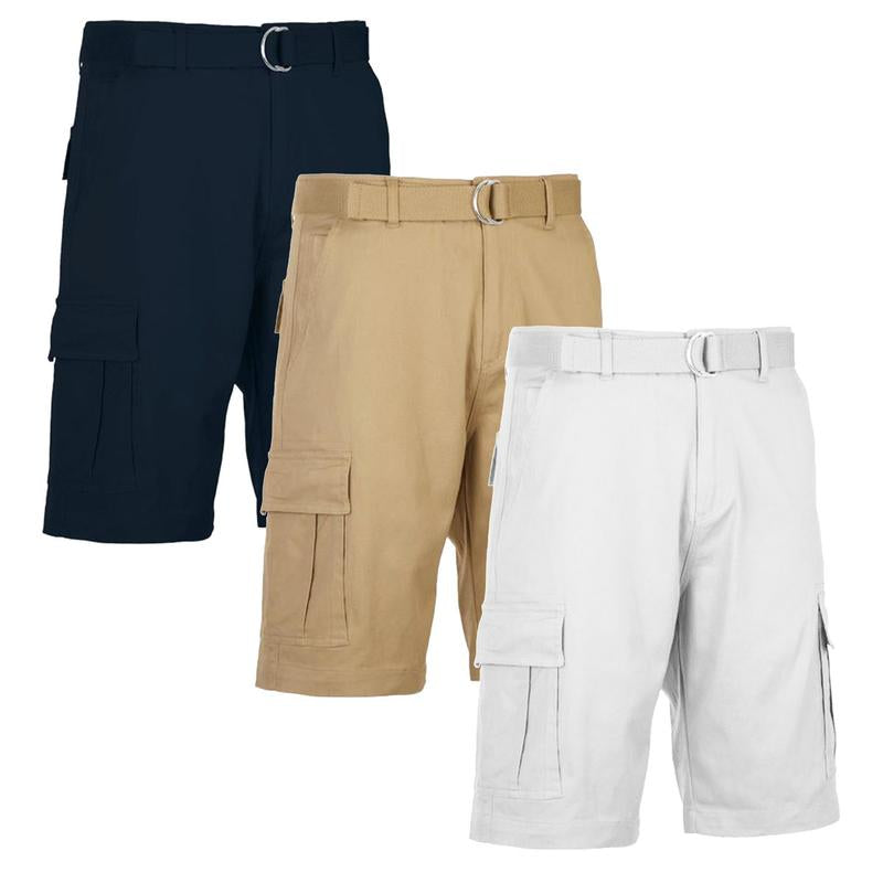 Men'S 3-Pack Cotton Stretch Cargo Shorts with Belt