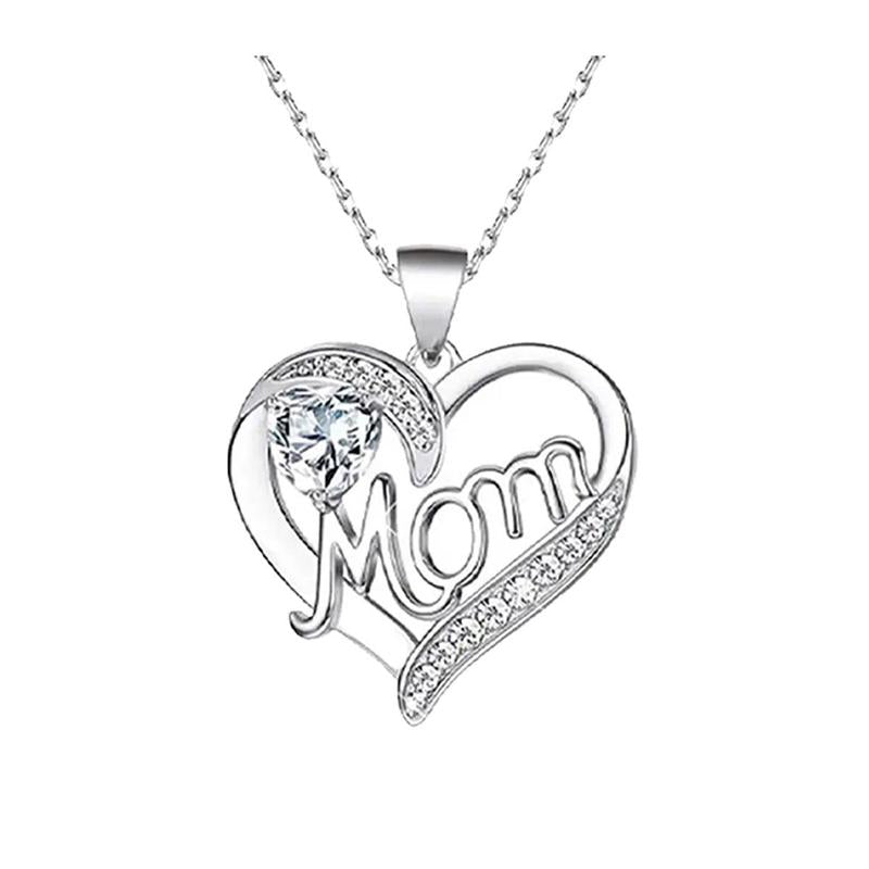 A Heart-Shaped Necklace Engraved with the Letter "Mom" and a Red Rose Gift Box for Mom, Wife, Girlfriend, Valentine'S Day, Christmas, Birthday, Anniversary Holiday Gift. the Necklace Can Be Worn for Various Occasions