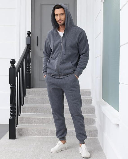 （Please Order One Size Up）Men'S 2-Pack Fleece-Lined Full Zip Hoodie & Jogger 4-Piece Mens Sweatsuit Casual Sweat Suits