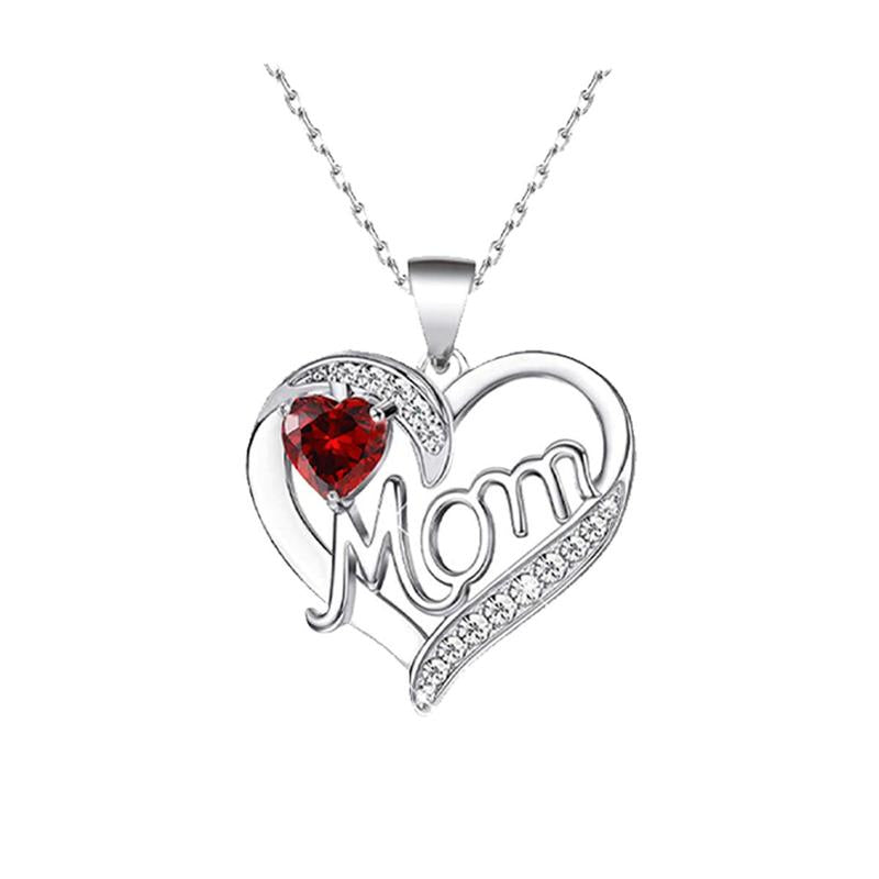 A Heart-Shaped Necklace Engraved with the Letter "Mom" and a Red Rose Gift Box for Mom, Wife, Girlfriend, Valentine'S Day, Christmas, Birthday, Anniversary Holiday Gift. the Necklace Can Be Worn for Various Occasions