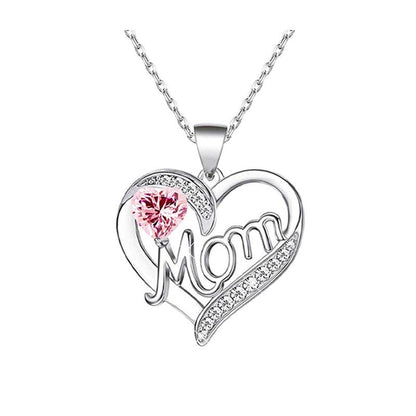 A Heart-Shaped Necklace Engraved with the Letter "Mom" and a Red Rose Gift Box for Mom, Wife, Girlfriend, Valentine'S Day, Christmas, Birthday, Anniversary Holiday Gift. the Necklace Can Be Worn for Various Occasions