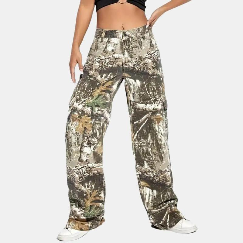 PINKYMOOR Camouflage Overalls Low Rise Wide Leg Pants Dance Studio Sweatpants Straight Leg Pants with Pockets Virus Camouflage Women'S Pants