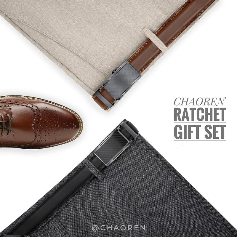 2PC CHAOREN Mens Dress Belt Leather 2 Pack - Mens Ratchet Belt for Dress Shirt and Pants Every Occasion (32Mm)