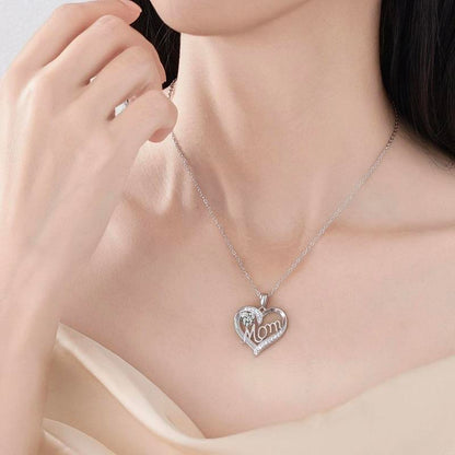 A Heart-Shaped Necklace Engraved with the Letter "Mom" and a Red Rose Gift Box for Mom, Wife, Girlfriend, Valentine'S Day, Christmas, Birthday, Anniversary Holiday Gift. the Necklace Can Be Worn for Various Occasions