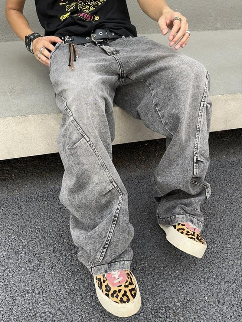 Wide Leg Jeans Hip Hop Baggy Denim Pants Y2K Streetwear Jeans