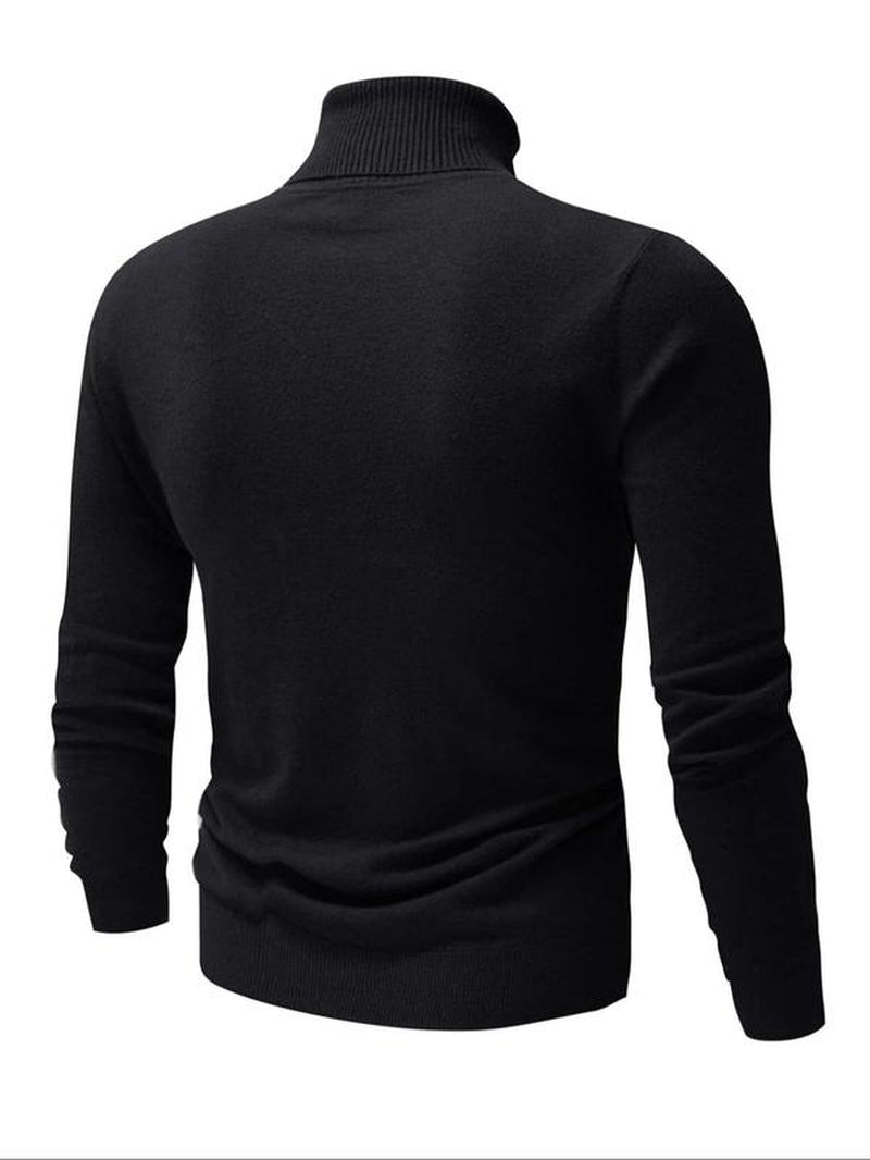 Men'S Slim Solid Long Sleeve Turtleneck Sweater, Casual High Neck Jumper for Fall & Winter, Fashion Men'S Knitwear for Daily Wear