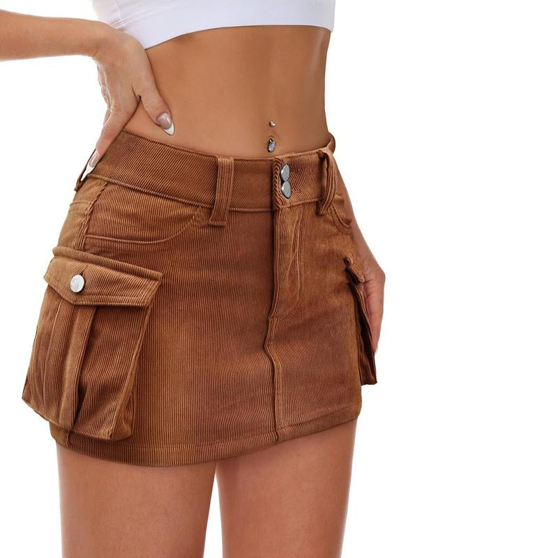 Women Denim Cargo Skirt Mini Low Waist Button Bodycon Y2K Flap Pockets Skirts