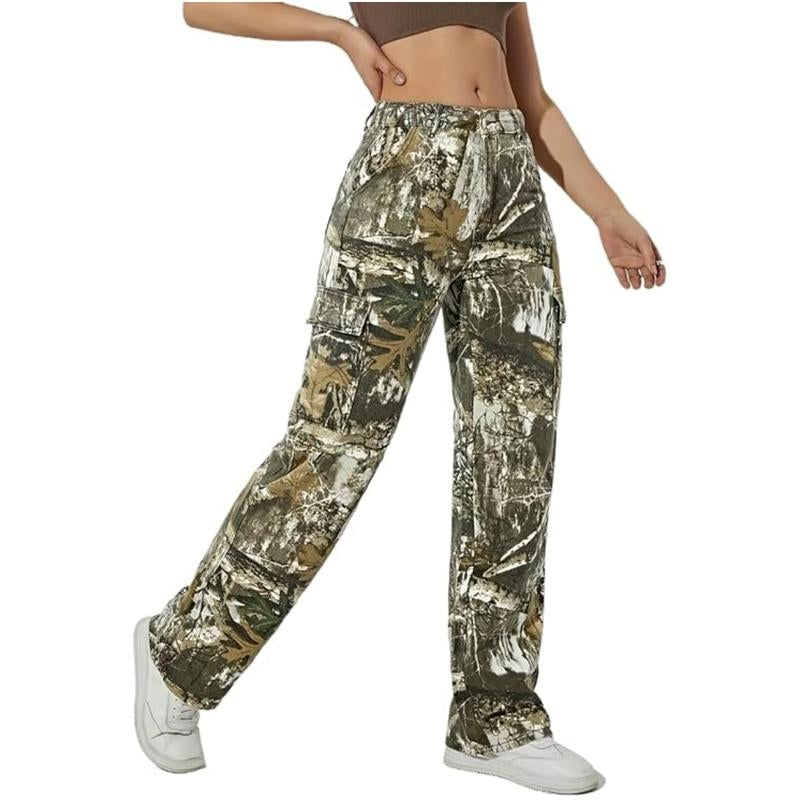 PINKYMOOR Camouflage Overalls Low Rise Wide Leg Pants Dance Studio Sweatpants Straight Leg Pants with Pockets Virus Camouflage Women'S Pants