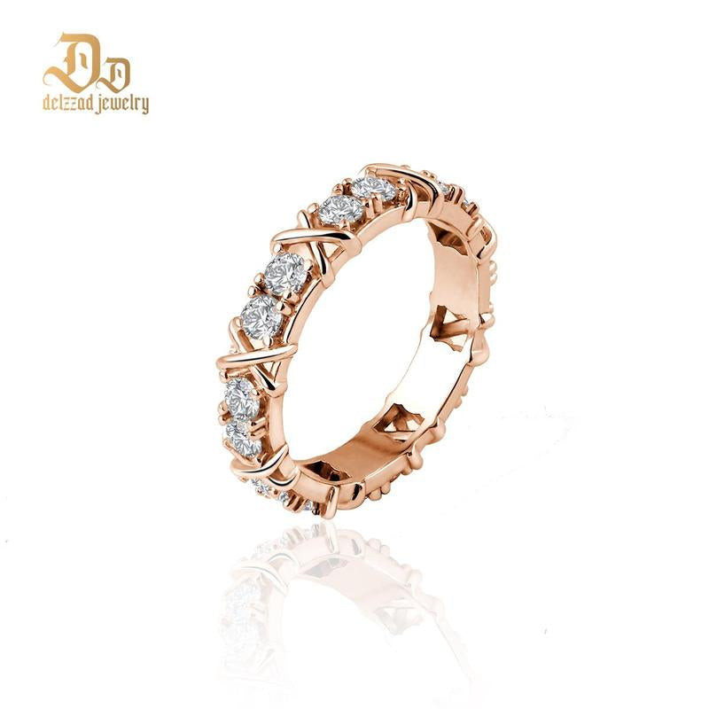 Delzzad S925 VVS Synthetic Moissanite Cross Eternity Ring Gift for Valentine'S Day Wedding Anniversary