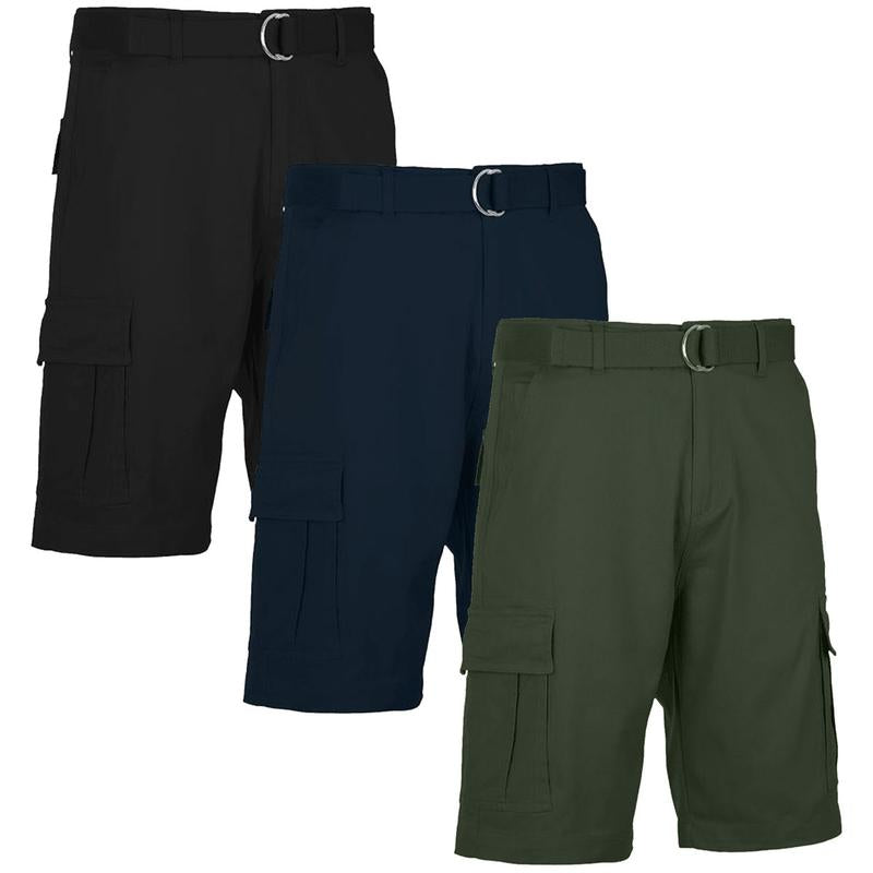 Men'S 3-Pack Cotton Stretch Cargo Shorts with Belt