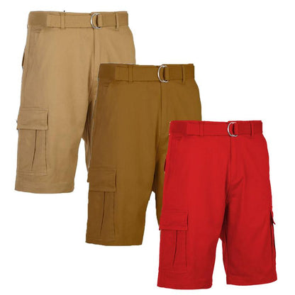 Men'S 3-Pack Cotton Stretch Cargo Shorts with Belt