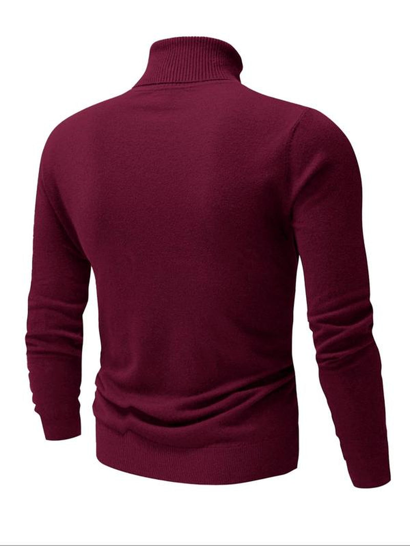 Men'S Slim Solid Long Sleeve Turtleneck Sweater, Casual High Neck Jumper for Fall & Winter, Fashion Men'S Knitwear for Daily Wear