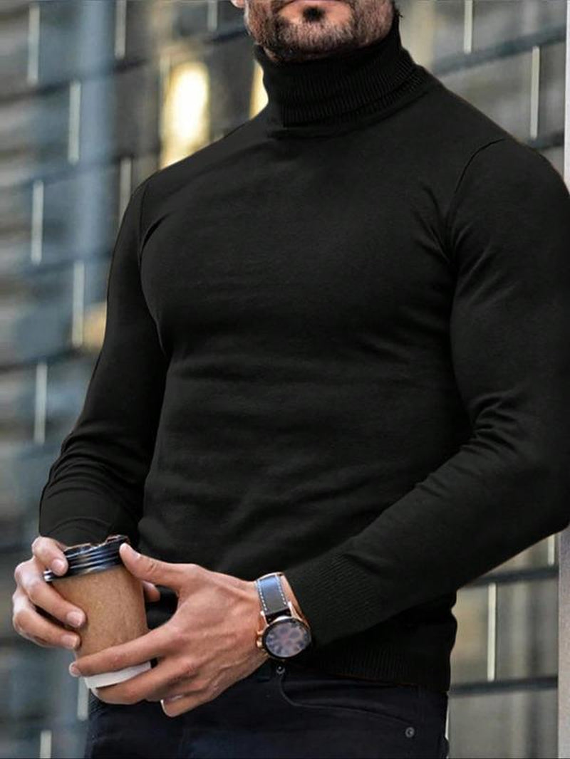 Men'S Slim Solid Long Sleeve Turtleneck Sweater, Casual High Neck Jumper for Fall & Winter, Fashion Men'S Knitwear for Daily Wear