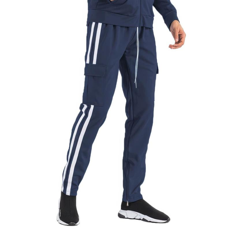 E-Wear Men'S Two Stripe Cargo Pouch Track Pants Men Jeans Classic Elastic