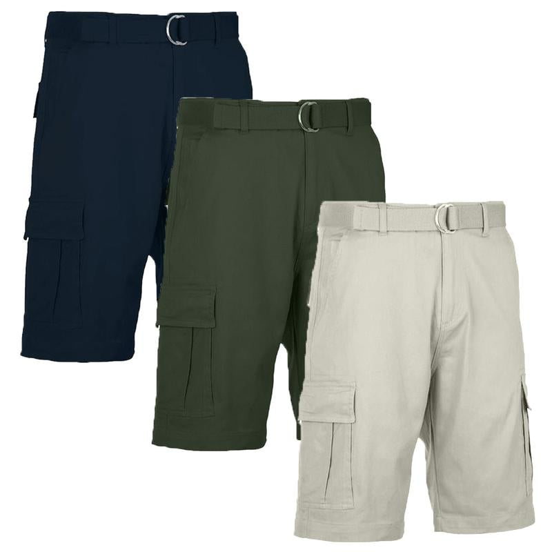 Men'S 3-Pack Cotton Stretch Cargo Shorts with Belt